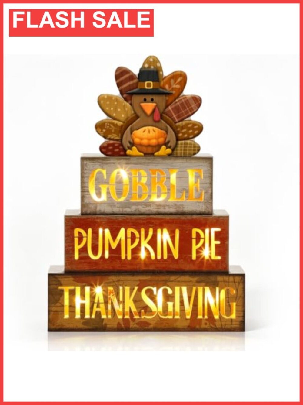 4 Pc Lighted Thanksgiving Wooden Turkey Tiered Tray Decor Set